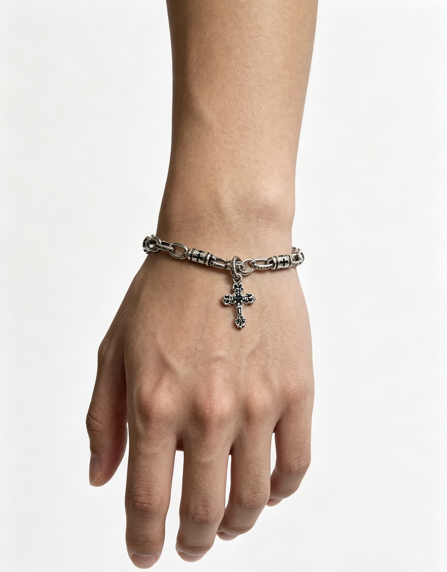 Chrome Hearts 925 Sterling Silver Cross Charm Bracelet